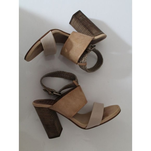 Brunello Cucinelli Tan Pebbled & Braided Leather Block Heeled Sandals Size US 6 - Picture 8 of 13